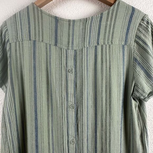 Cloth & Stone Women's S Button Back Linen Tee Shirt Dress Sage Green Stripe - Picture 5 of 11